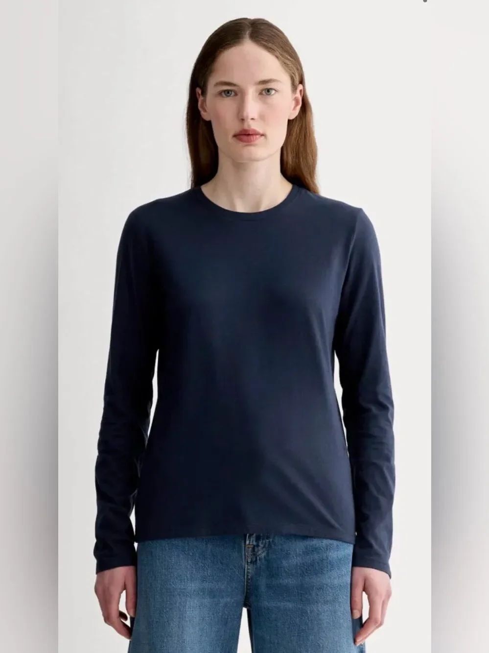 New Everlane THE SLIM LONG-SLEEVE CREW IN ESSENTIAL COTTON Navy Size XS
